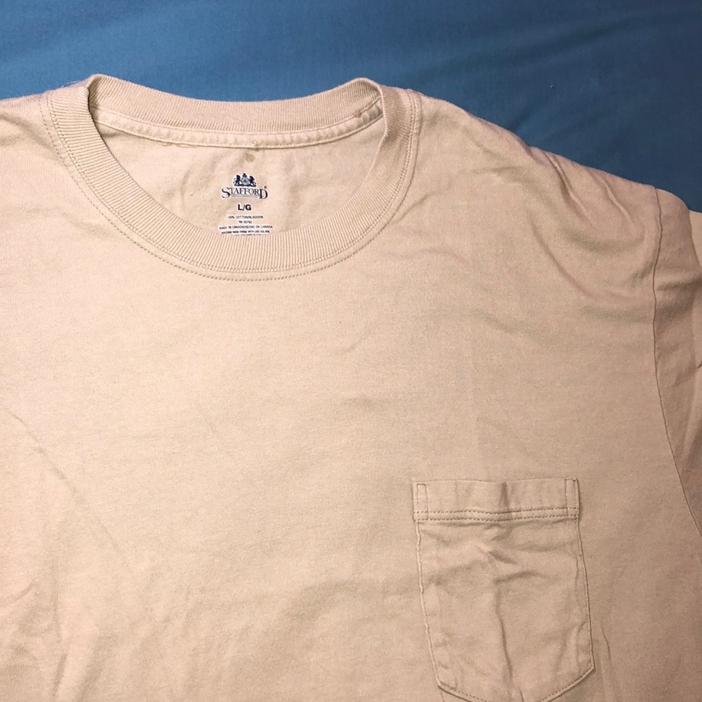 Stafford Cream Pocket shirt short sleeve crewneck
